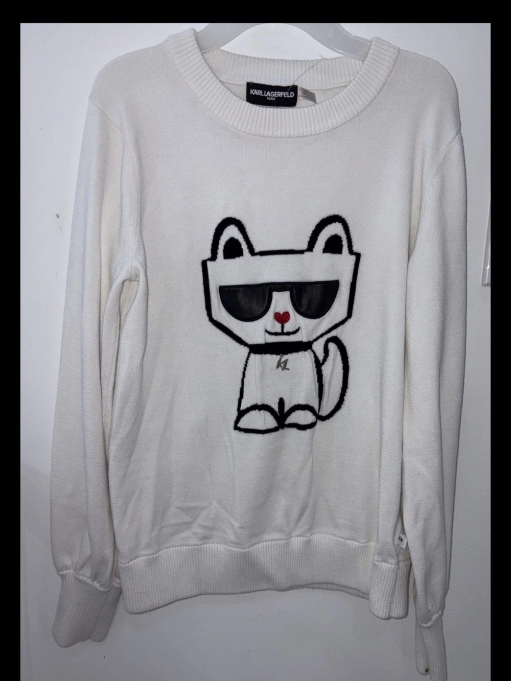 KARL LAGERFELD PARIS Cat Sweater in White Small